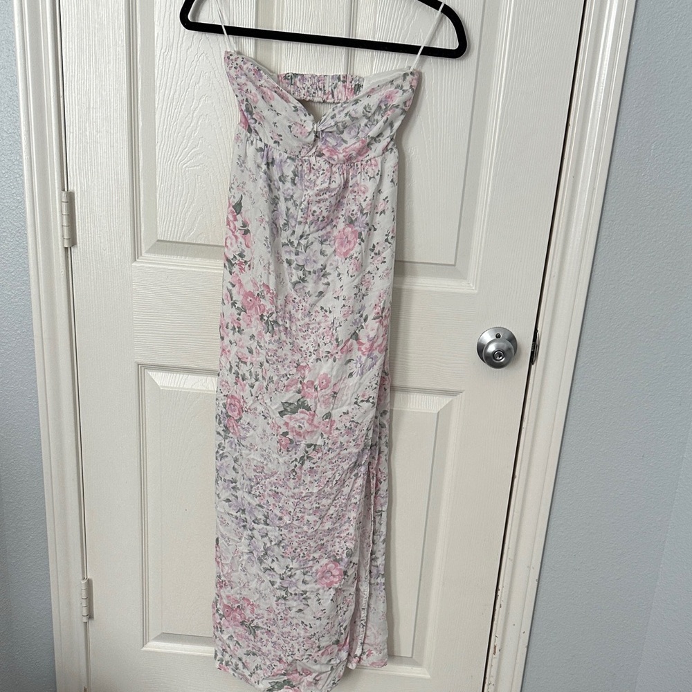 Hollister Strapless Floral Dress in Pink and White
